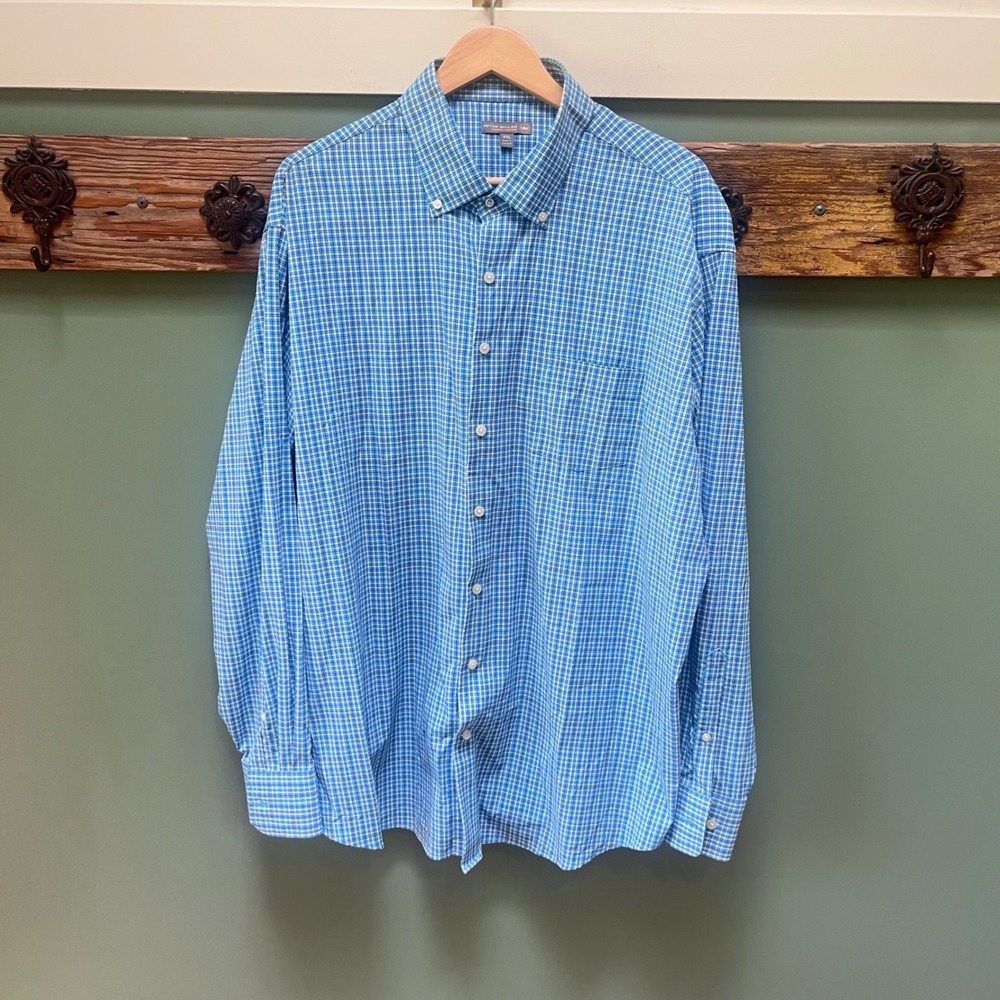 Peter Millar Summer Comfort Mens XXL Blue Plaid Performance Button Down Shirt